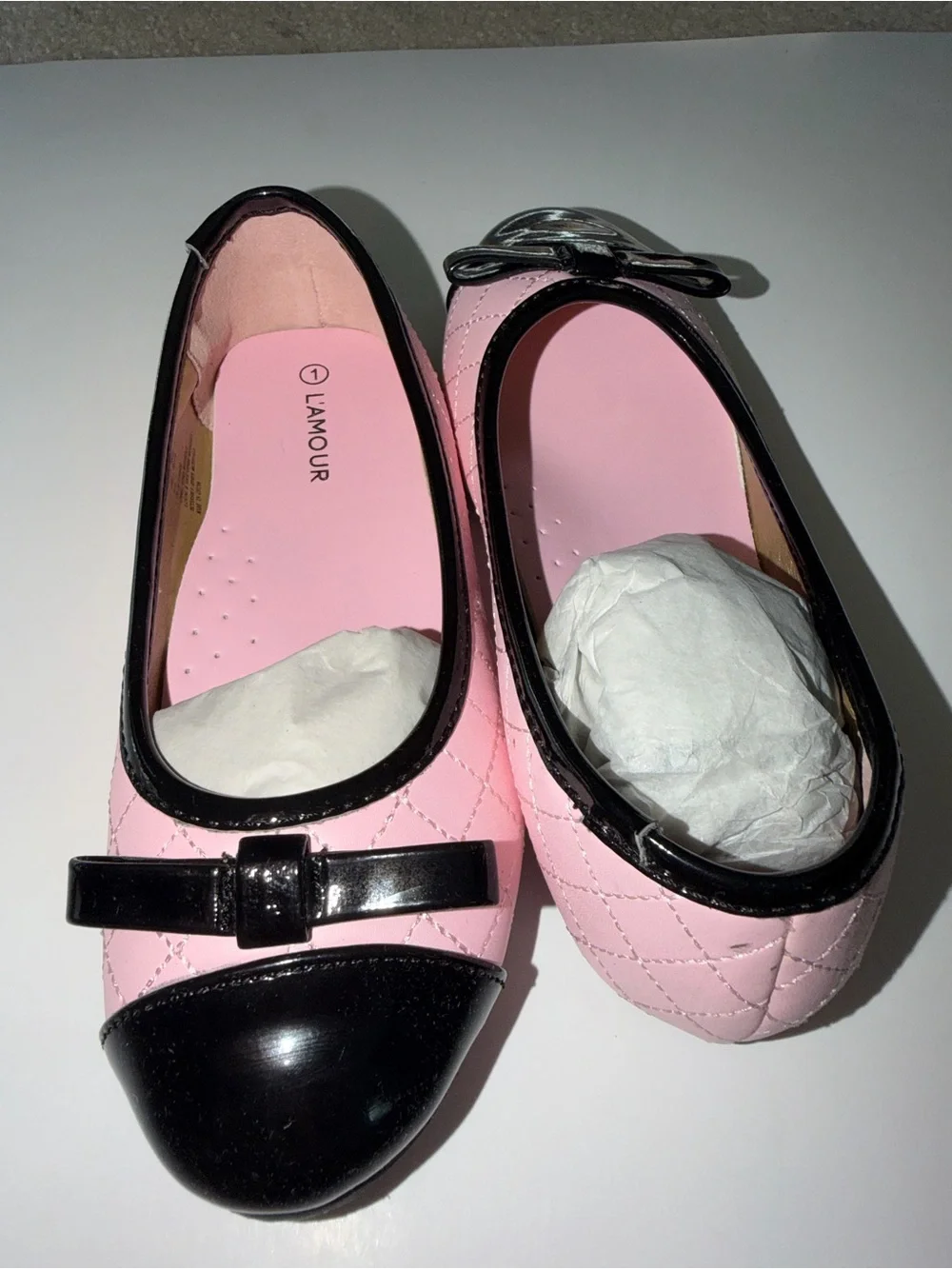NWT L'Amour Pink Quilted Cap Toe Mary Jane Flats Girls Size 1 | Boutique
